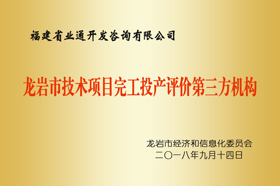 龍巖技術項目完工投產(chǎn)評價第三方機構(gòu)